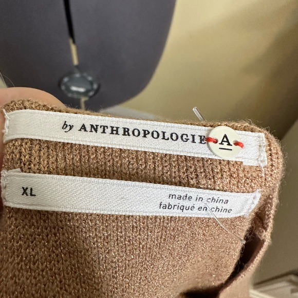 Anthropologie Claudette Ruffle Sleeve Sweater Dress tan with gold fleck - Picture 10 of 10